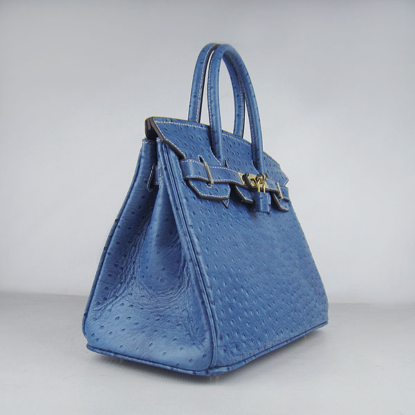 Replica Hermes Birkin 30CM Ostrich Veins Handbag Blue 6088 On Sale - Click Image to Close